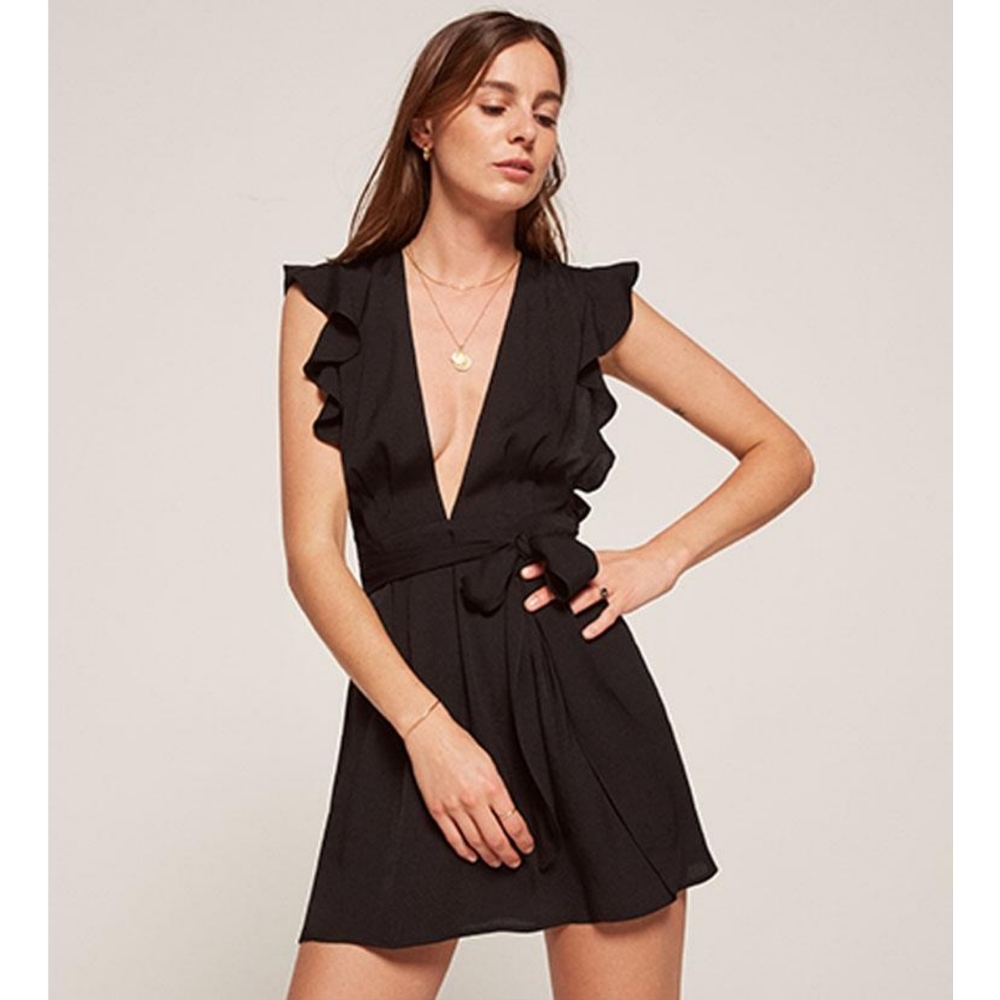 Reformation Tunisia Ruffle Sleeve Mini Black Dress
